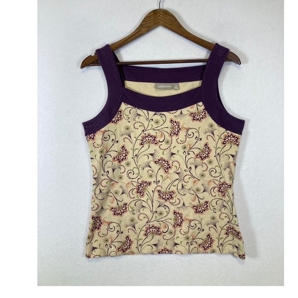 Cottagecore Croft & Barrow Womens M Purple‎ Floral Square Neck Tank Top Stretch